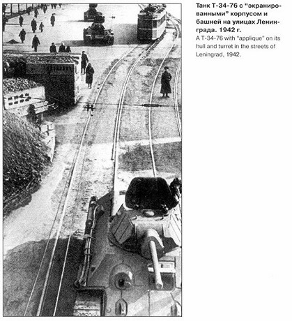 Д. Трахтенберг. Танк Т-34-76 с экранированным корпусом и башней на улицах Ленинграда. 1942 г.