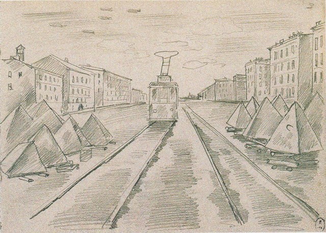 Трамвай. 1941 г. Художник Д. П. Бучкин