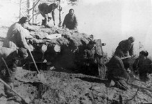 Б. Уткин. Ленинградские женщины сооружают ДЗОТ. 8 апреля 1943 г.